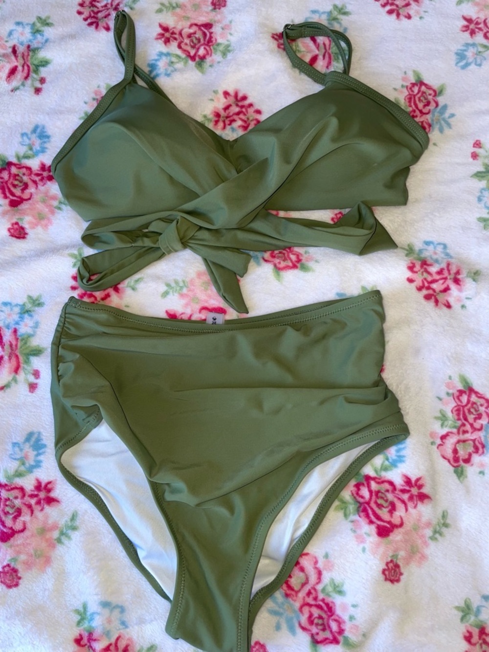 Olive Green Tie-Front Bikini Set XS
